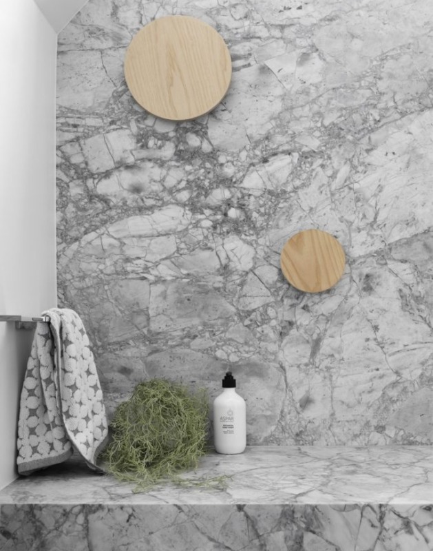 Stone bathroom vanity and splashback